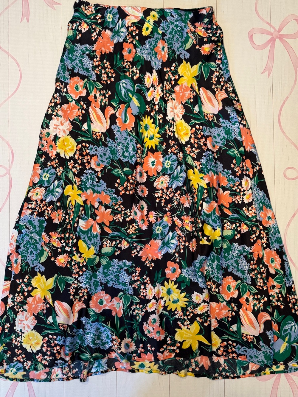 Anthropologie Maeve A-Line Maxi Skirt with Coral, Yellow & Blue Floral Print XS